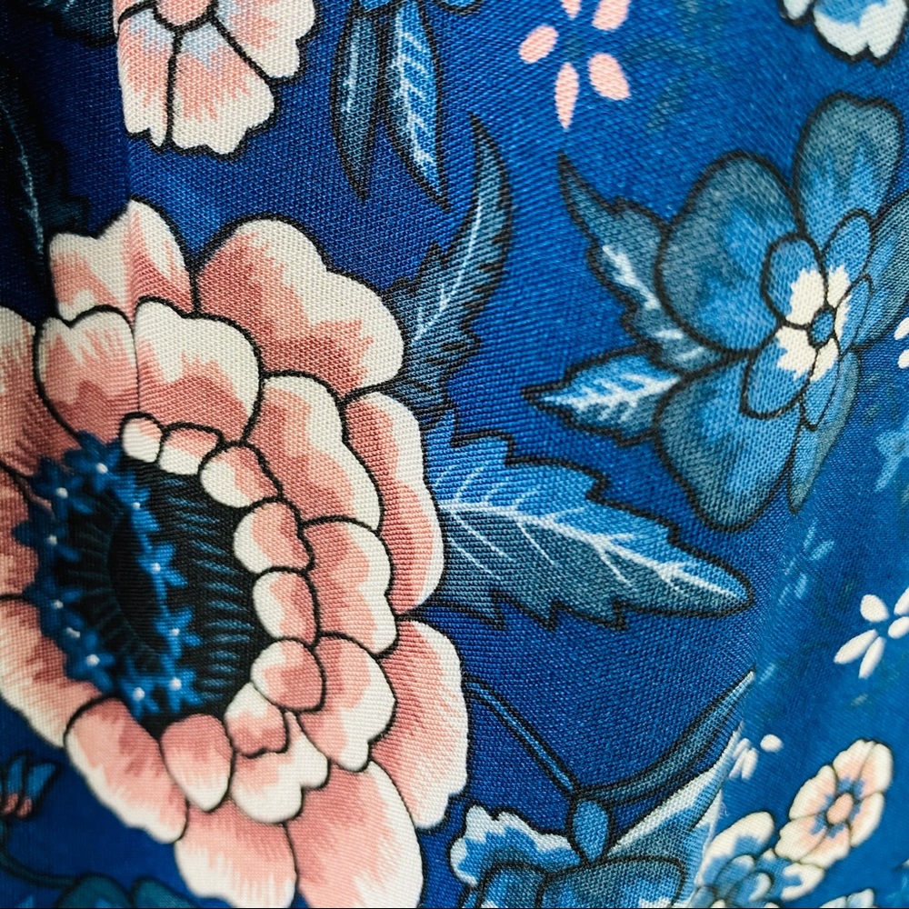 Blue Boho Floral Print Puff Sleeve Peasant Blouse - Picture 9 of 14